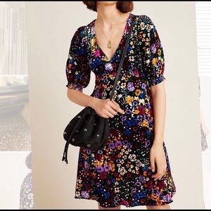 Anthropologie Floral Velvet Francie Mini Dress